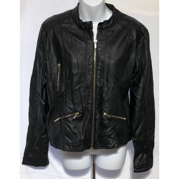 Say What? Cropped Faux Leather Jacket XL Black Gold Zipper Accents Motorcycle - Picture 8 of 9